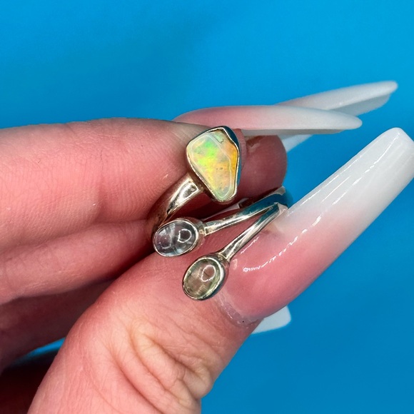 Ethiopian Opal With Blue & Green Kyanite 3- Natural Stone 925 Ring 😍 Sz. 8 - Picture 2 of 5